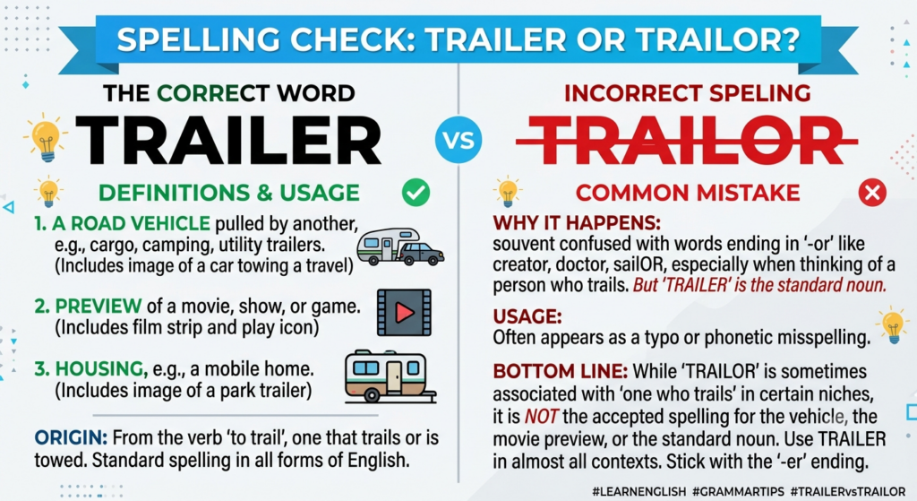 Trailer vs Trailor: Which Spelling Is Correct? Trailer vs Trailor: Which Spelling Is Correct?